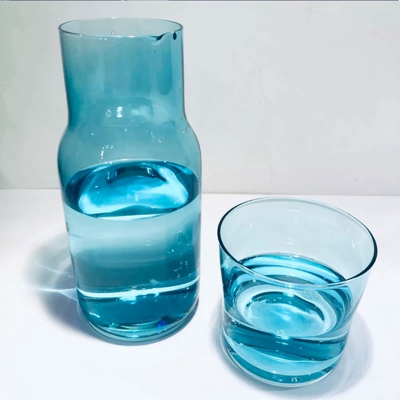 2 Jonathan Adler BIBA Tumble Up Water Bedside Carafe Set Blue Glass FabFitFun - Picture 3 of 13